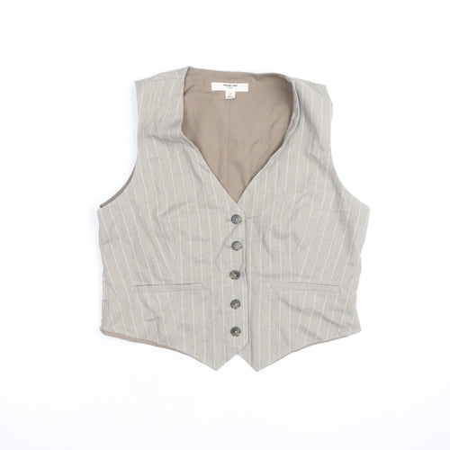 Next Women's Beige Pinstripe Linen Blend Waistcoat Size 12 Classic