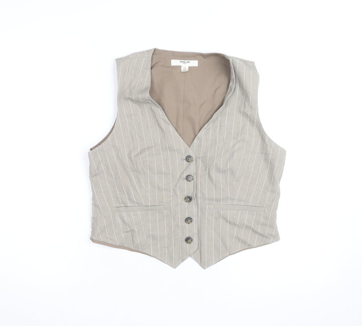 Next Women's Beige Pinstripe Linen Blend Waistcoat Size 12 Classic