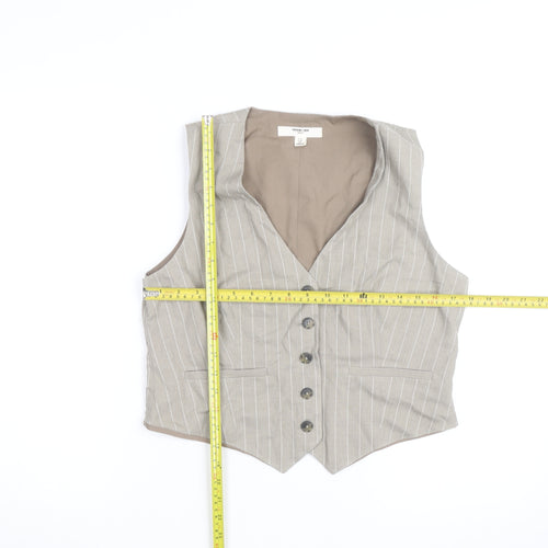 Next Women's Beige Pinstripe Linen Blend Waistcoat Size 12 Classic