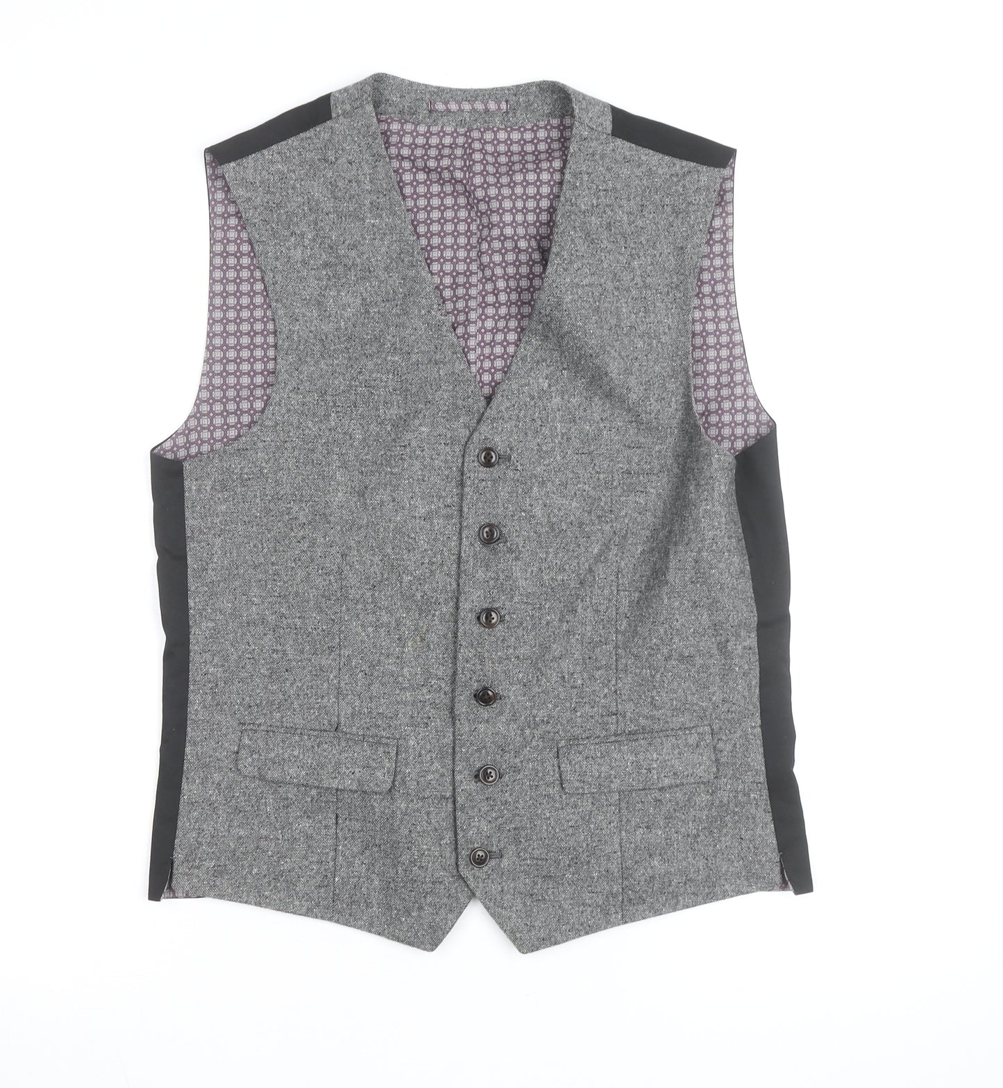 Next Men's Grey Wool Blend Tweed Waistcoat Size 38 Regular