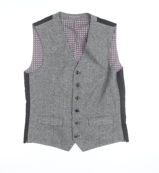 Next Men's Grey Wool Blend Tweed Waistcoat Size 38 Regular
