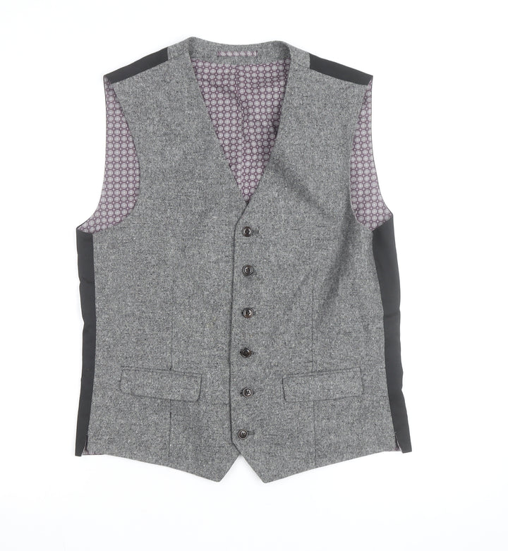 Next Men's Grey Wool Blend Tweed Waistcoat Size 38 Regular
