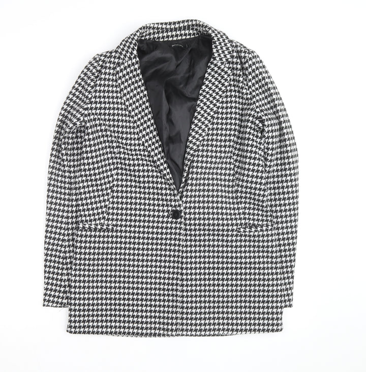 Stradivarius Women's Black Houndstooth Blazer Size 8 Classic Style