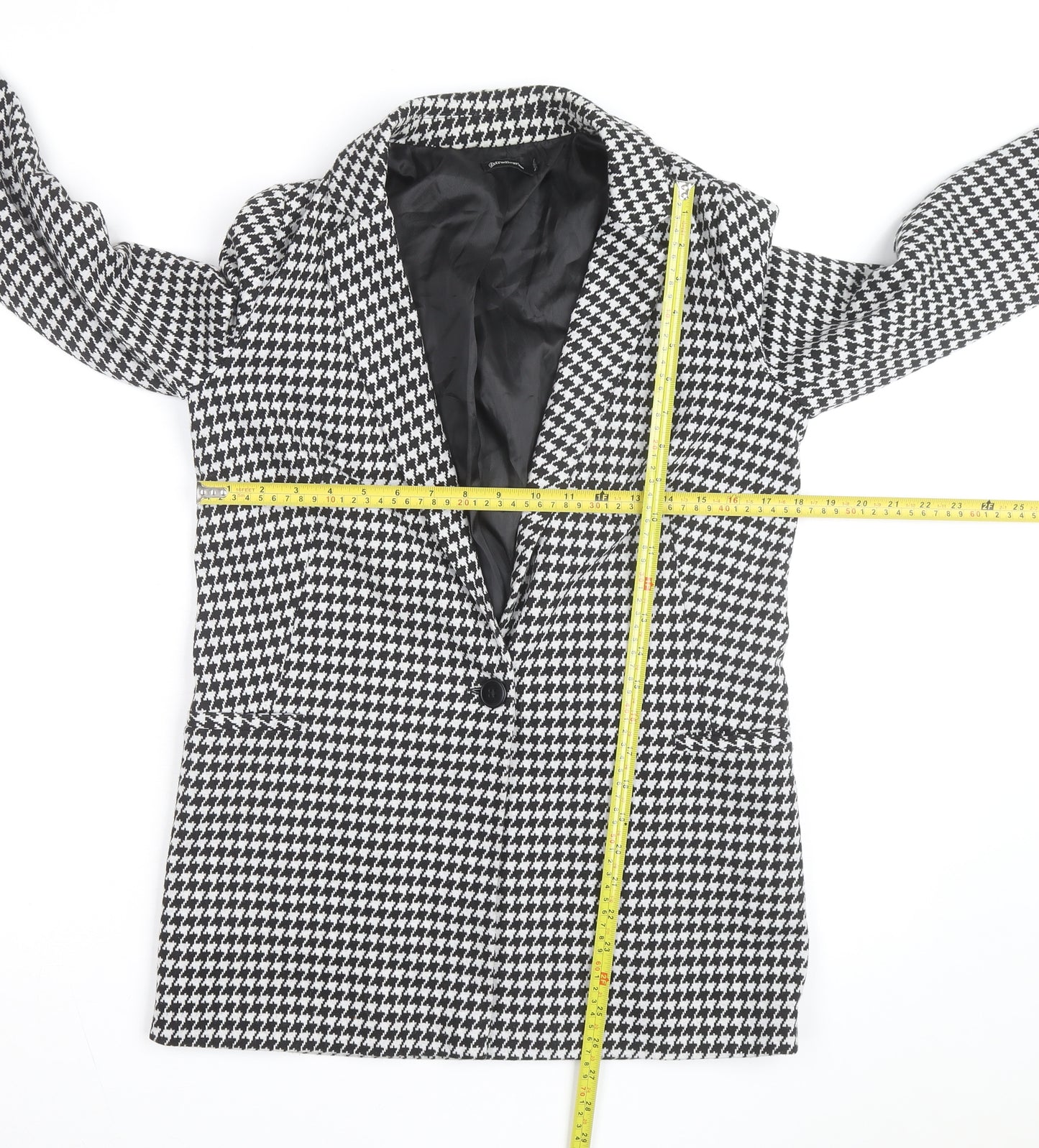 Stradivarius Women's Black Houndstooth Blazer Size 8 Classic Style