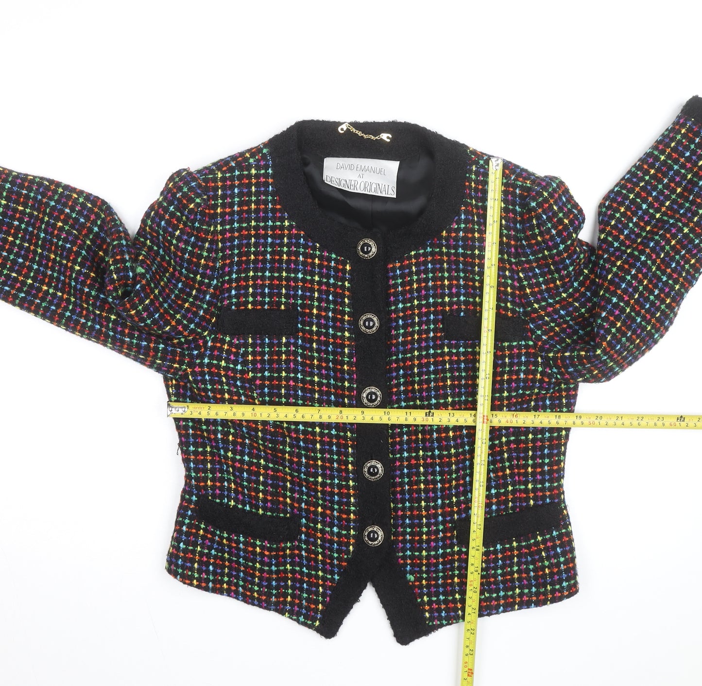 David Emanuel Women’s Multicoloured Tweed Wool Blazer Jacket Size 12