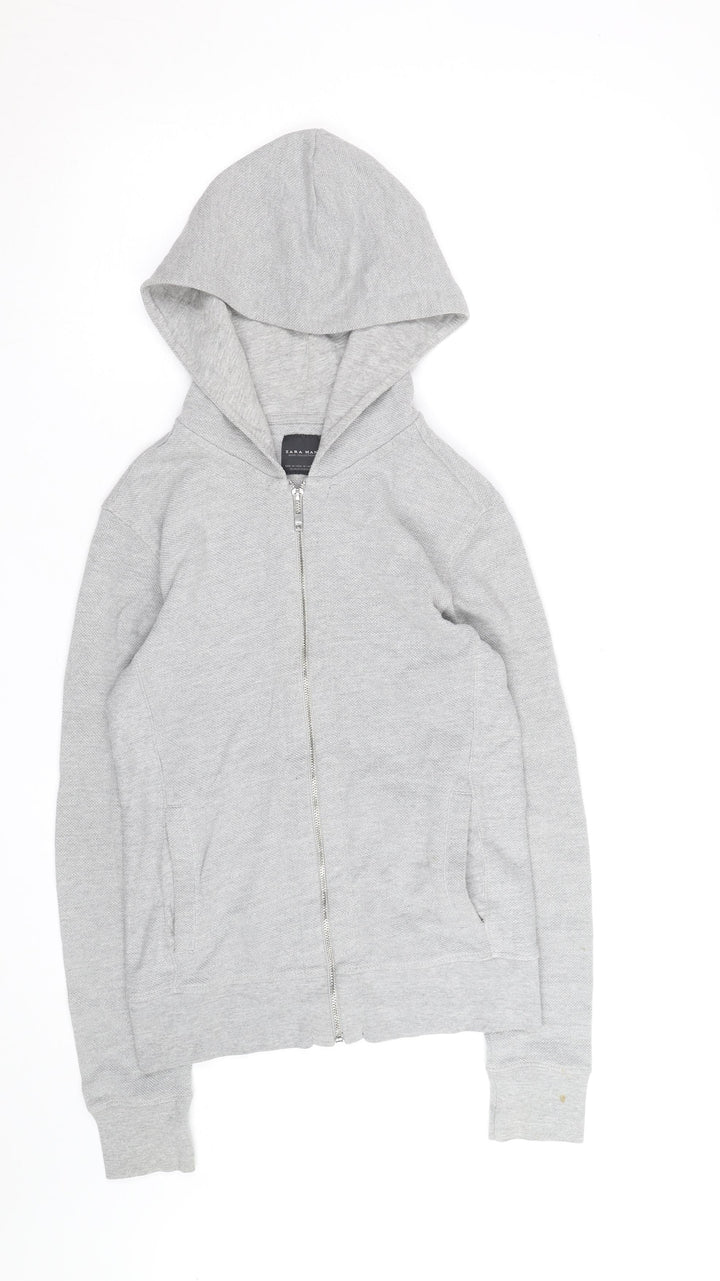 Zara Man Grey Full Zip Hoodie Men's M Lightweight Cotton Blend