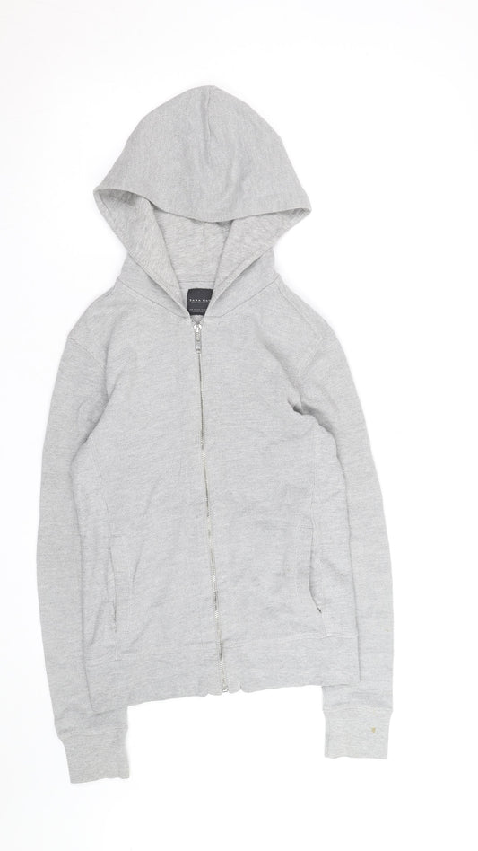 Zara Man Grey Full Zip Hoodie Men's M Lightweight Cotton Blend