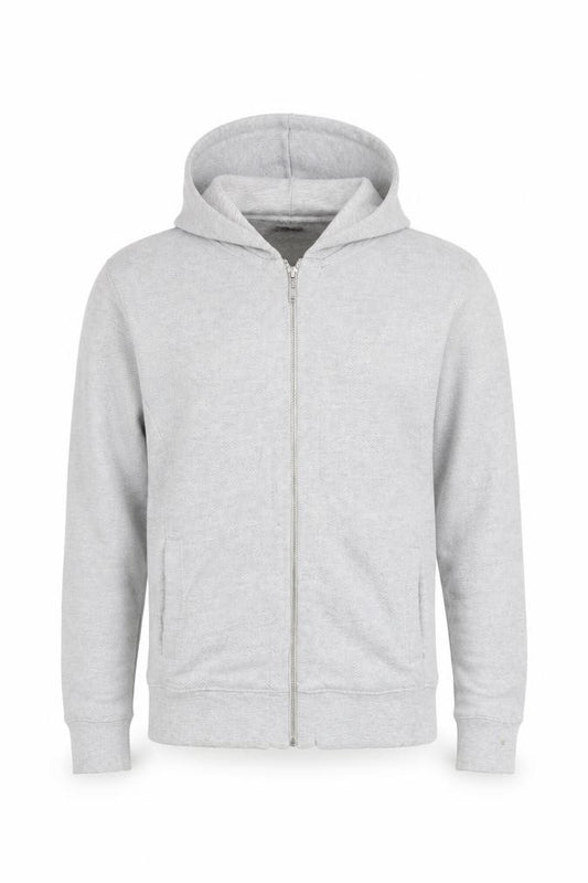 Front view of Zara Man Grey Full Zip Hoodie Men's M Lightweight Cotton Blend