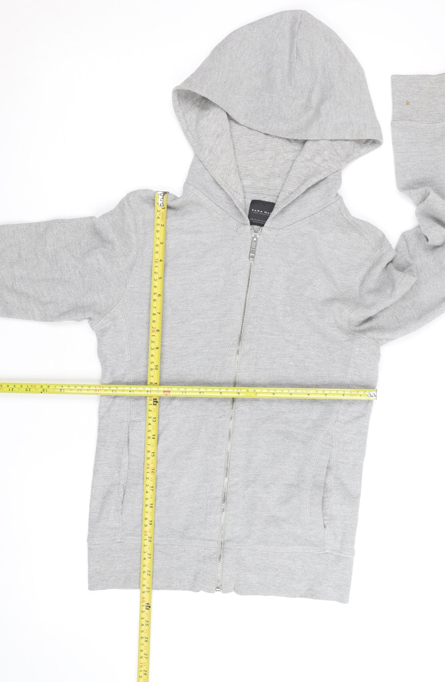 Zara Man Grey Full Zip Hoodie Men's M Lightweight Cotton Blend