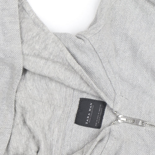 Zara Man Grey Full Zip Hoodie Men's M Lightweight Cotton Blend