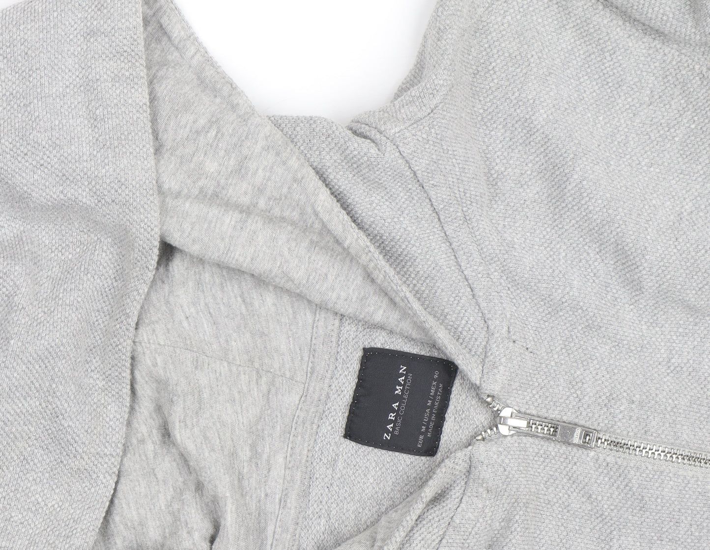 Zara Man Grey Full Zip Hoodie Men's M Lightweight Cotton Blend