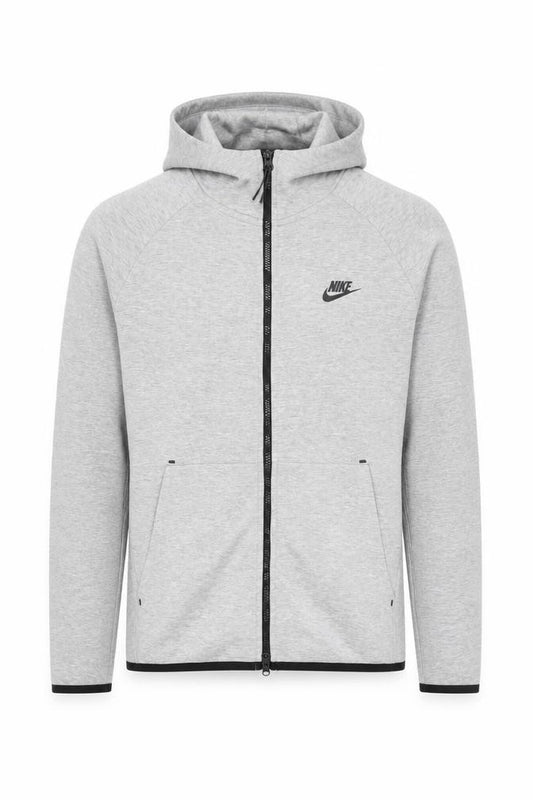 Front view of Nike Men's Grey Full Zip Hoodie, size L, Regular Fit Sportswear