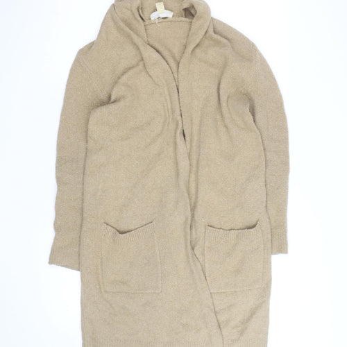 Michael Kors Women Beige Long Cardigan Small Open Knit Wool Blend
