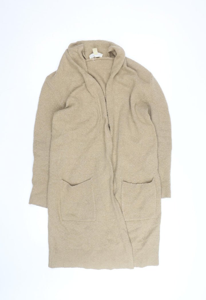Michael Kors Women Beige Long Cardigan Small Open Knit Wool Blend