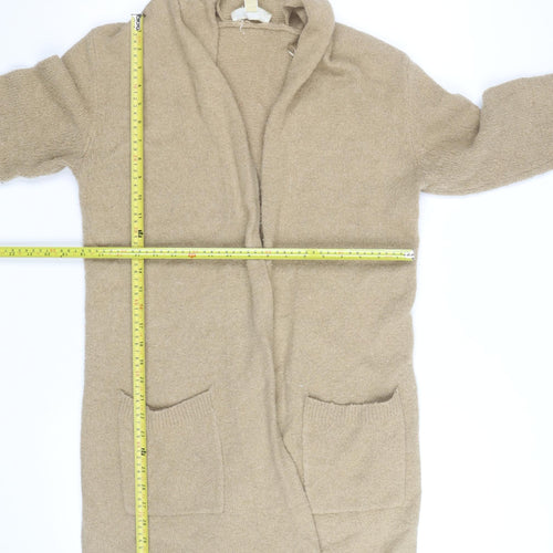 Michael Kors Women Beige Long Cardigan Small Open Knit Wool Blend