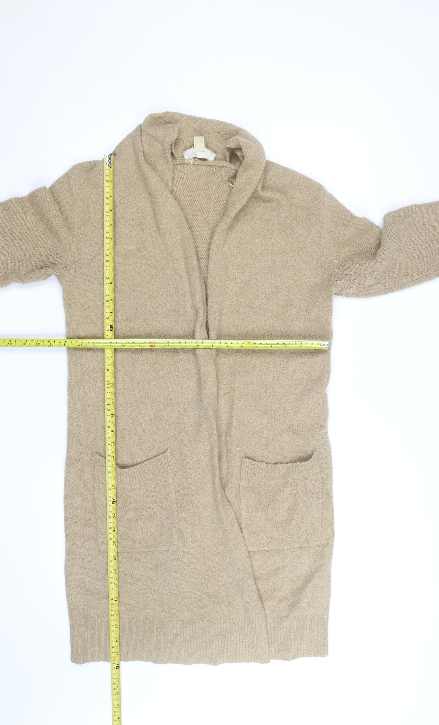 Michael Kors Women Beige Long Cardigan Small Open Knit Wool Blend
