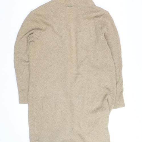 Michael Kors Women Beige Long Cardigan Small Open Knit Wool Blend