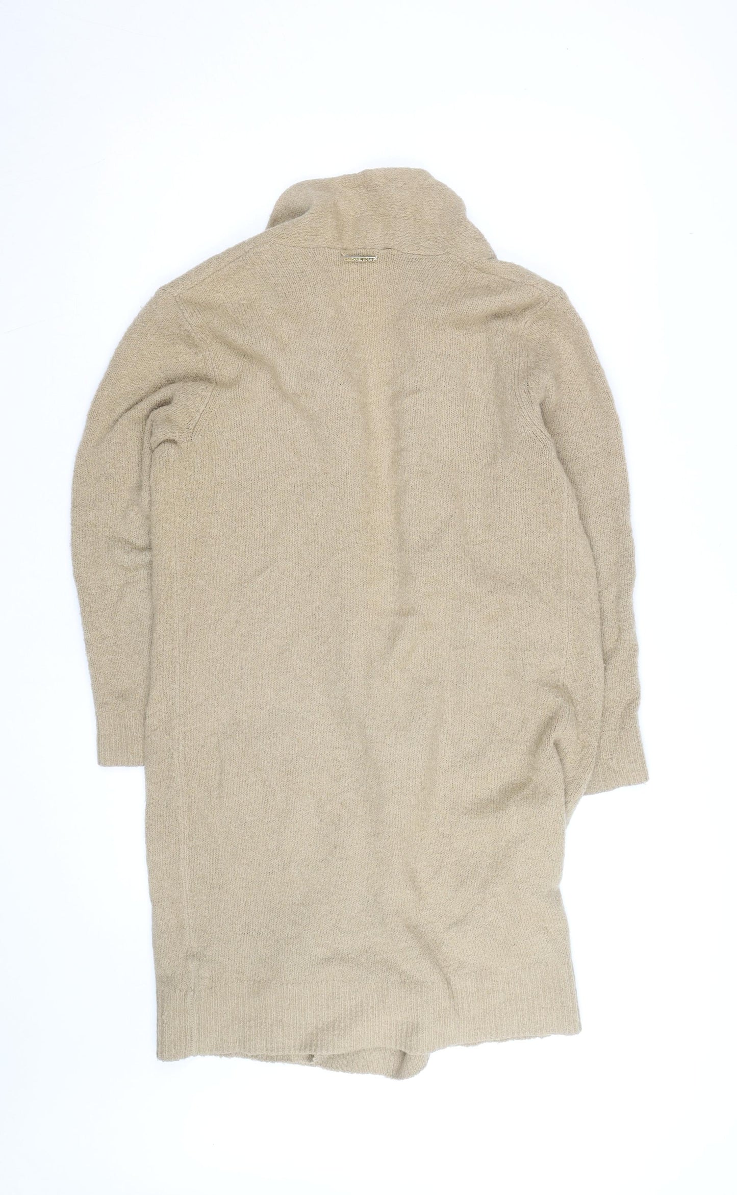 Michael Kors Women Beige Long Cardigan Small Open Knit Wool Blend
