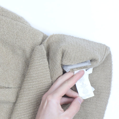 Michael Kors Women Beige Long Cardigan Small Open Knit Wool Blend