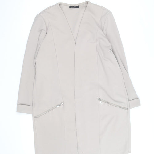 Wallis Women’s Beige Long Coatigan Size 14 Regular Open Zip Pockets