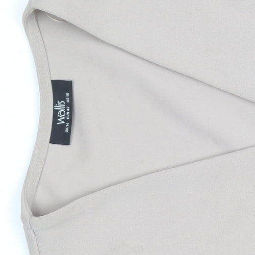 Wallis Women’s Beige Long Coatigan Size 14 Regular Open Zip Pockets