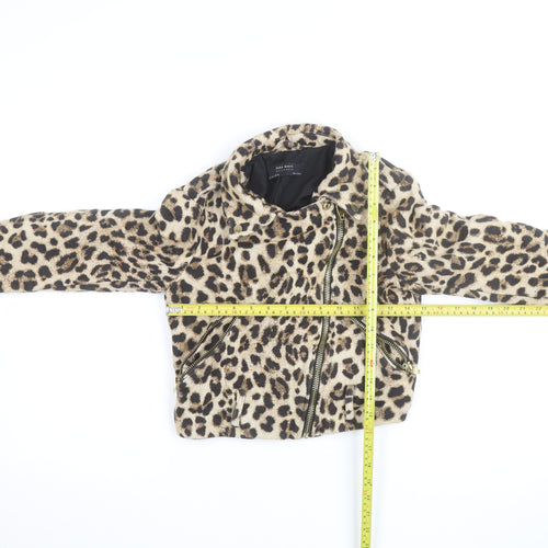 Zara Basic Women’s Brown Leopard Print Wool Biker Jacket Size 8