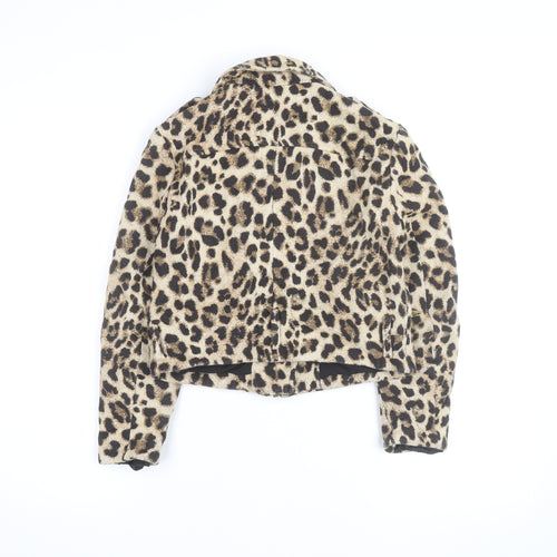 Zara Basic Women’s Brown Leopard Print Wool Biker Jacket Size 8