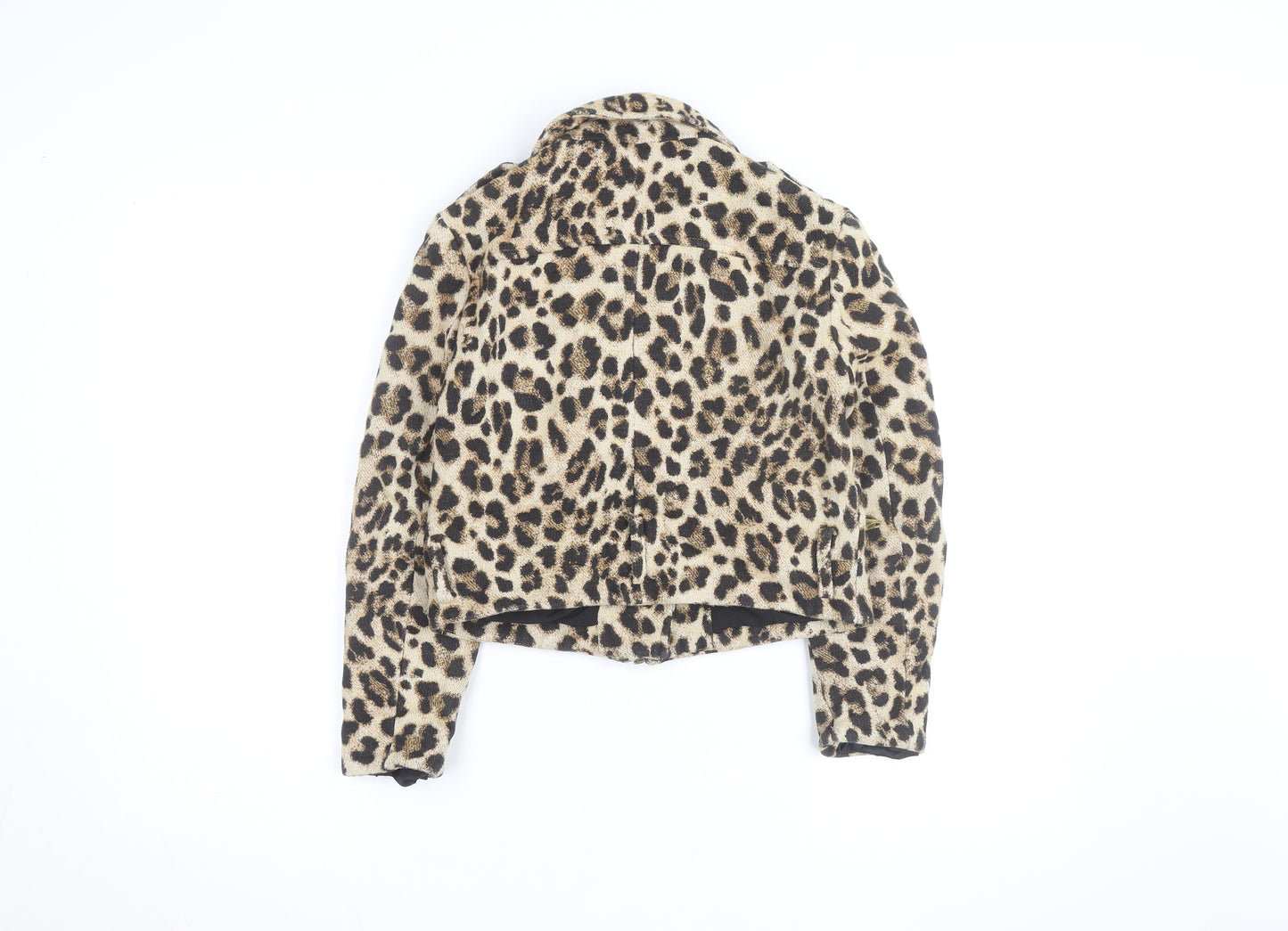 Zara Basic Women’s Brown Leopard Print Wool Biker Jacket Size 8