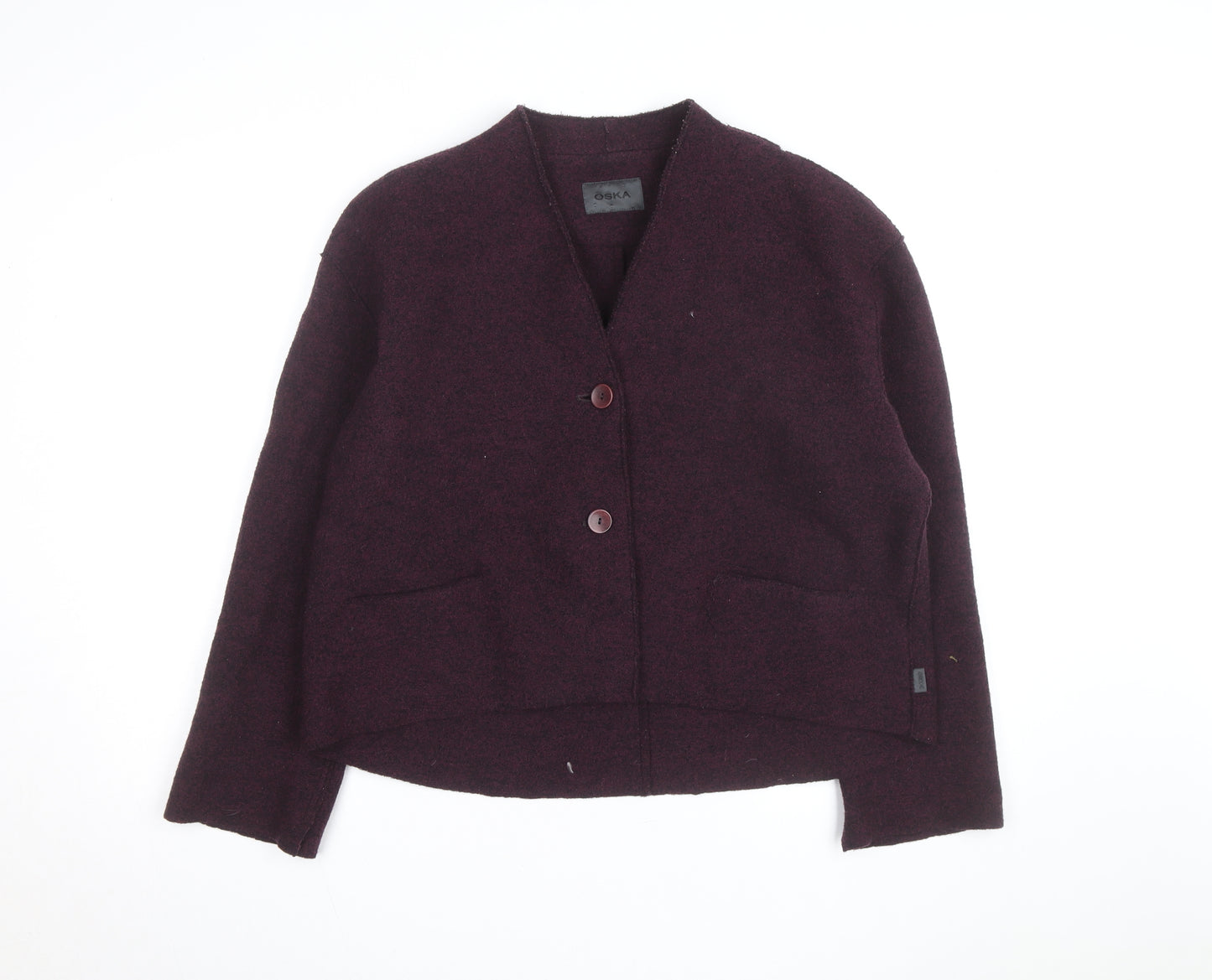 OSKA Women's Purple Wool V-Neck Button Cardigan L