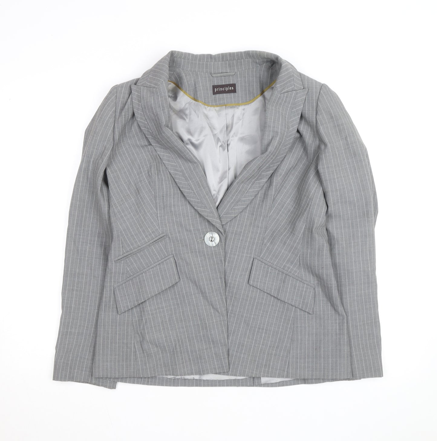Principles Women's Grey Pinstripe Single-Breasted Blazer Size 14