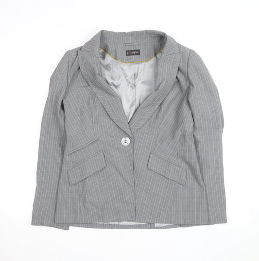 Principles Women's Grey Pinstripe Single-Breasted Blazer Size 14