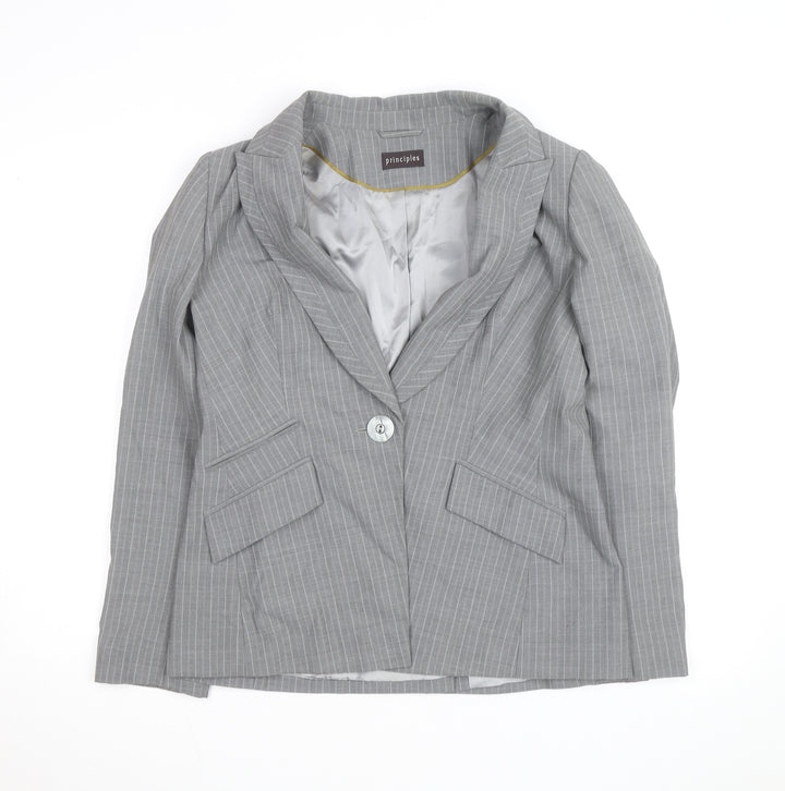 Principles Women's Grey Pinstripe Single-Breasted Blazer Size 14