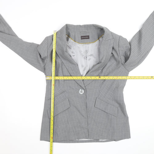 Principles Women's Grey Pinstripe Single-Breasted Blazer Size 14