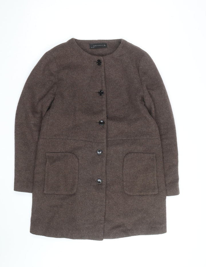 Zara Woman Brown Wool Mid-Length Coat Women’s L Classic Style