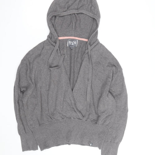 BAM Women's Grey Hooded Wrap Cardigan Medium Soft Bamboo Blend