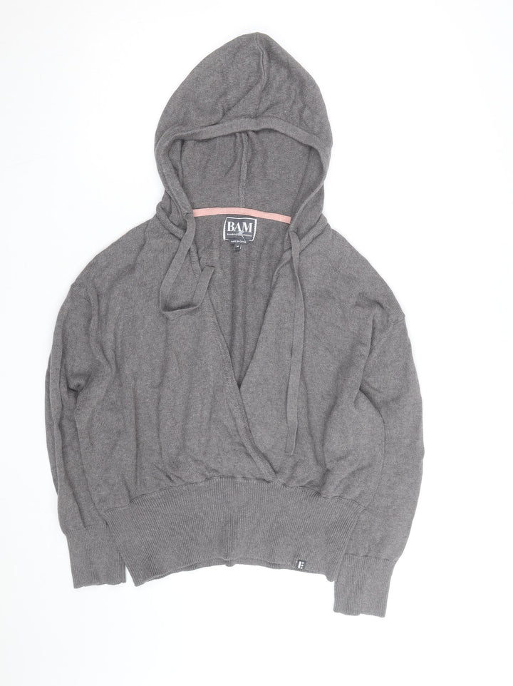 BAM Women's Grey Hooded Wrap Cardigan Medium Soft Bamboo Blend