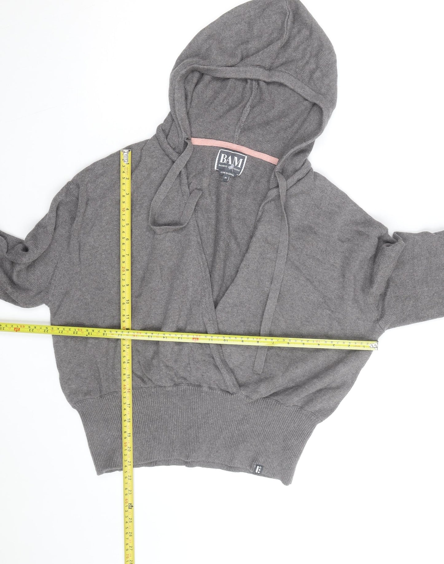 BAM Women's Grey Hooded Wrap Cardigan Medium Soft Bamboo Blend