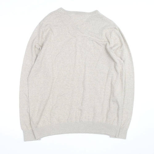 Tommy Hilfiger Men Beige XL V-Neck Cotton Silk Cashmere Jumper
