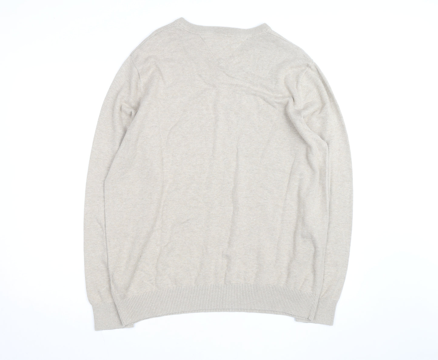 Tommy Hilfiger Men Beige XL V-Neck Cotton Silk Cashmere Jumper