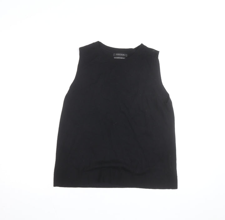 Tahari Womens Black Extrafine Merino Wool Sleeveless Jumper Size L