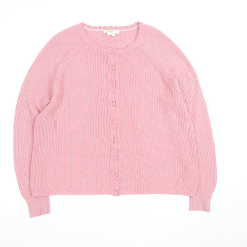 Boden Women Pink Cardigan UK 14 Crew Neck Long Sleeve Knitwear