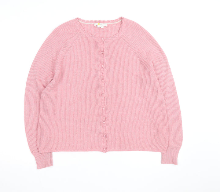 Boden Women Pink Cardigan UK 14 Crew Neck Long Sleeve Knitwear