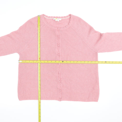 Boden Women Pink Cardigan UK 14 Crew Neck Long Sleeve Knitwear