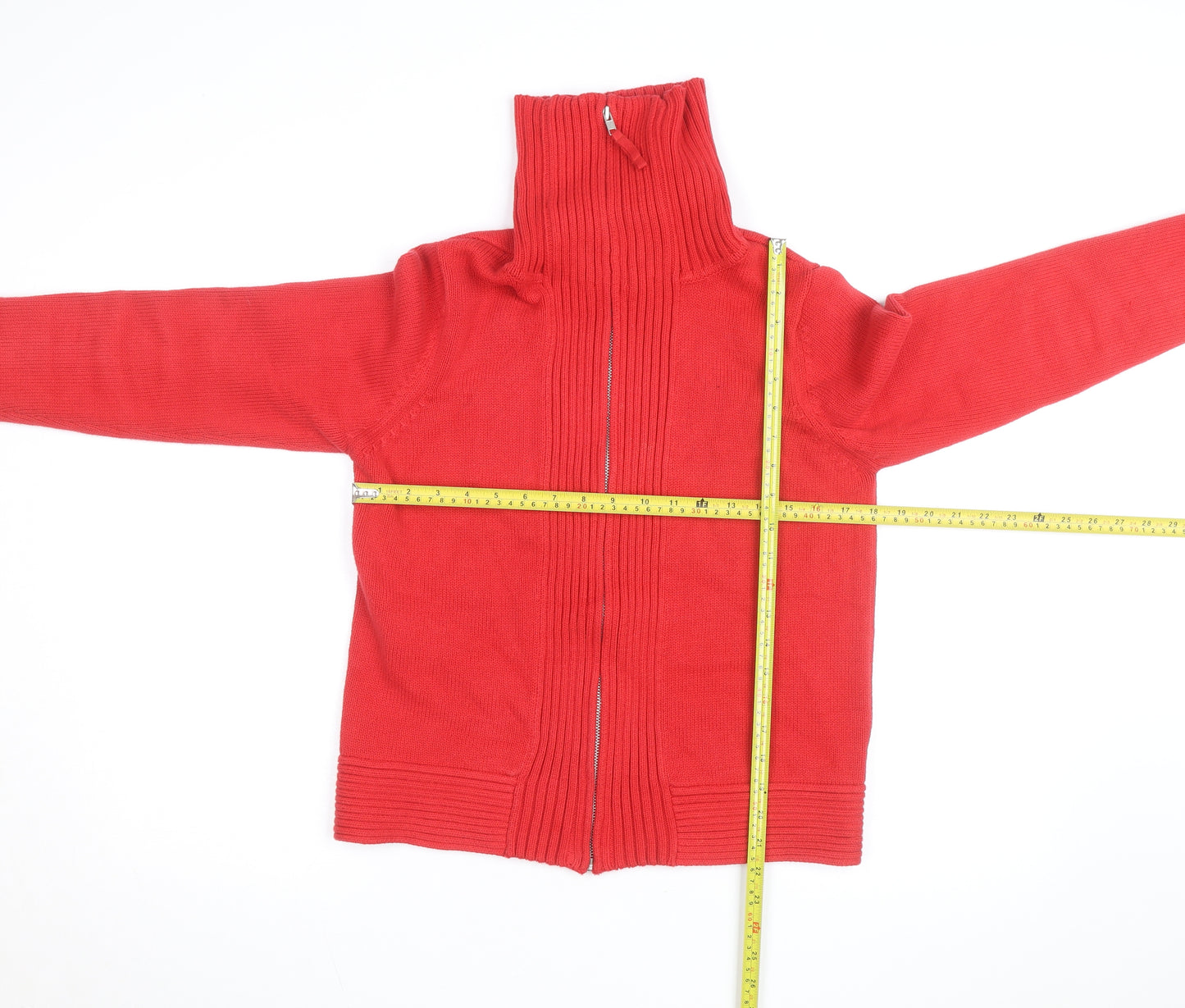 Marks and Spencer Women's Red Full Zip Roll Neck Jumper Size 12