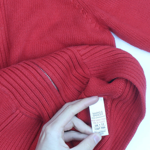 Marks and Spencer Women's Red Full Zip Roll Neck Jumper Size 12