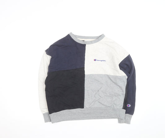 Front view of Champion Women's Grey Navy Colourblock Crew Neck Sweatshirt L