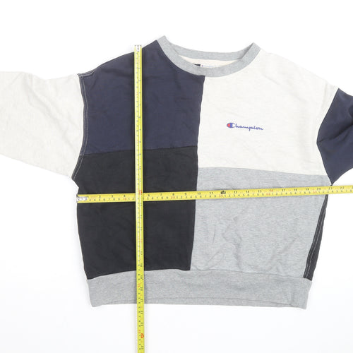 Champion Women's Grey Navy Colourblock Crew Neck Sweatshirt L
