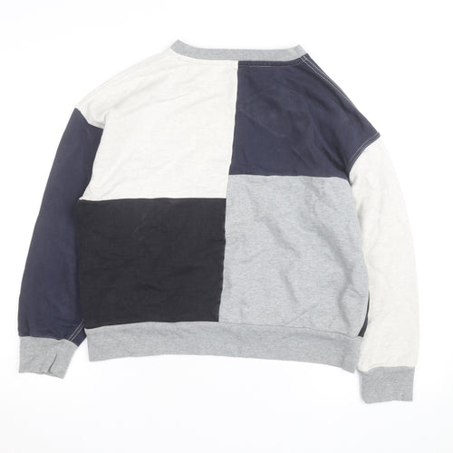 Champion Women's Grey Navy Colourblock Crew Neck Sweatshirt L