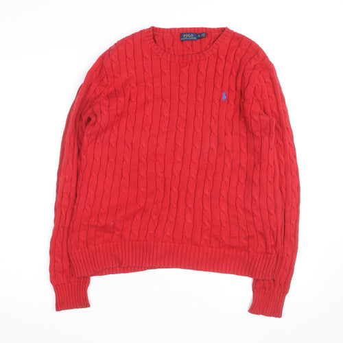 Polo Ralph Lauren Women's Red Cable-Knit Cotton Jumper XL