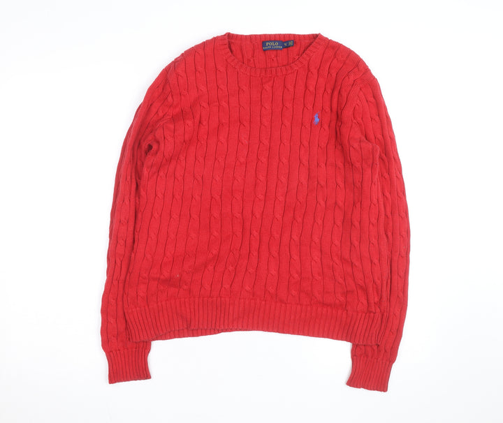 Polo Ralph Lauren Women's Red Cable-Knit Cotton Jumper XL